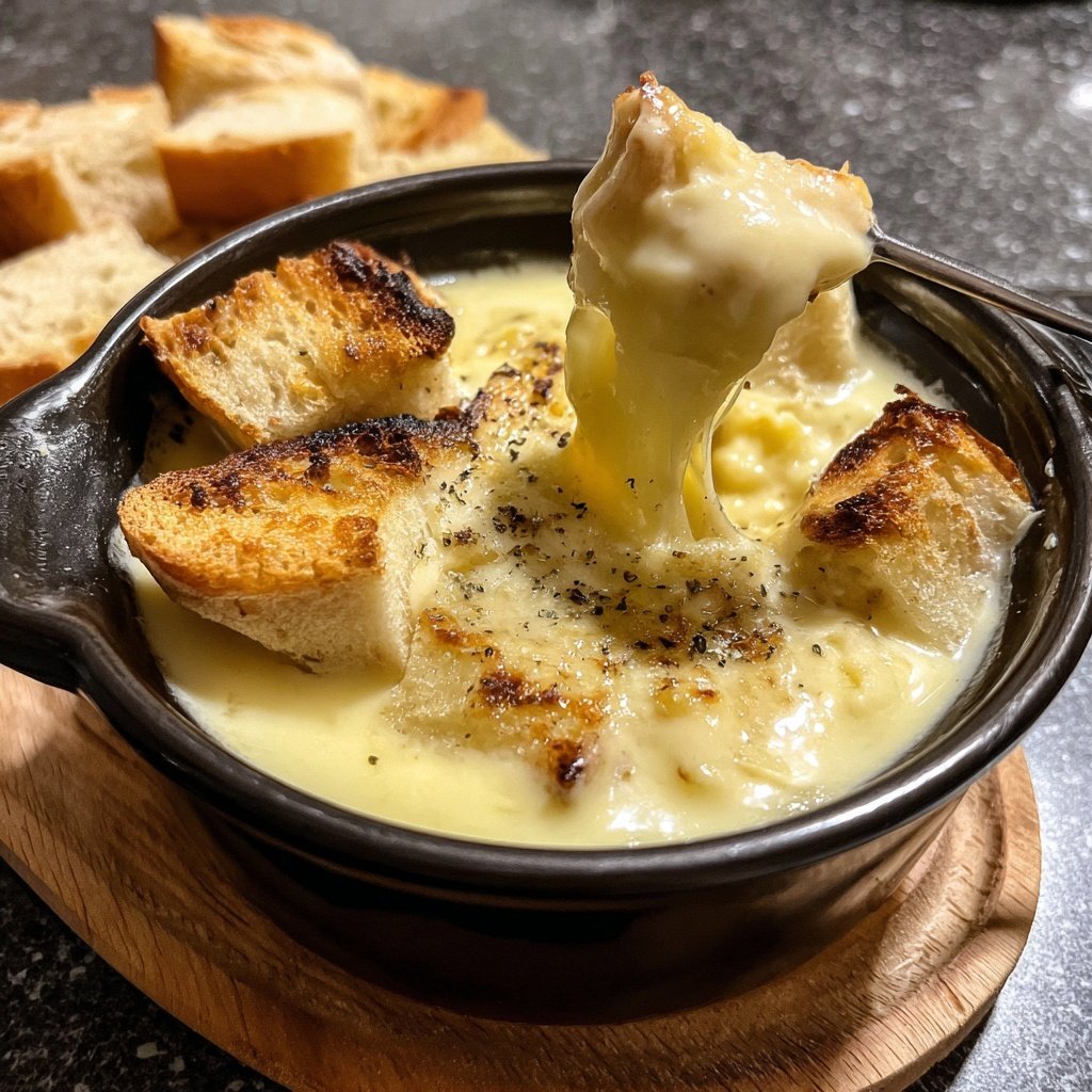 Fondue with White Cheddar and Garlic