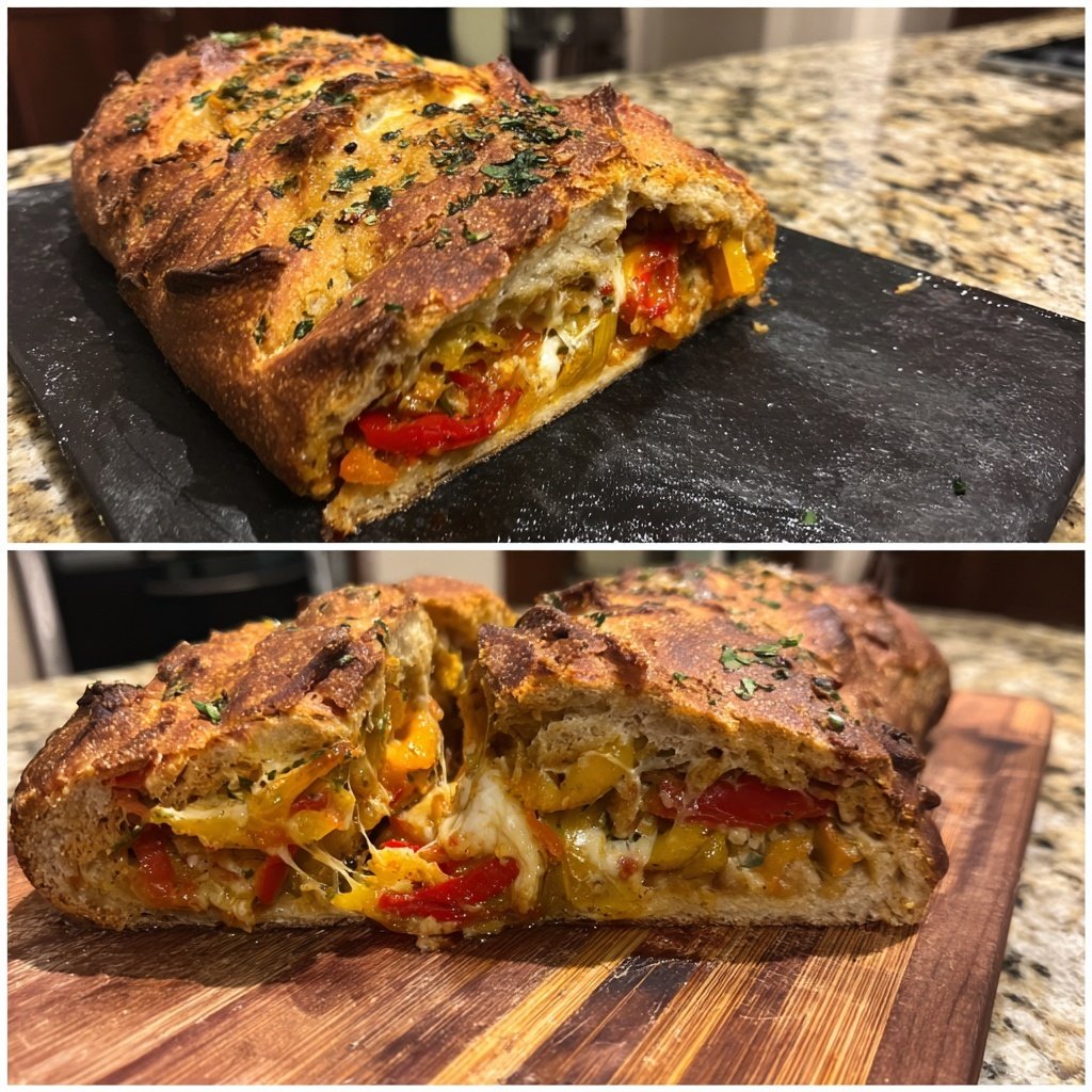 Super Bowl Food Veggie Stuffed Bread Loaf