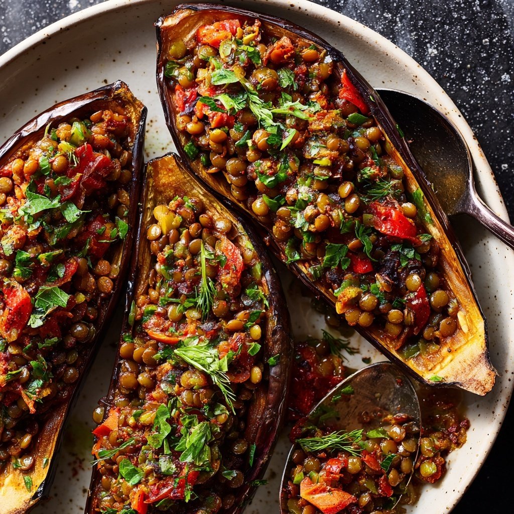Healthy Lentil Stuffed Eggplant